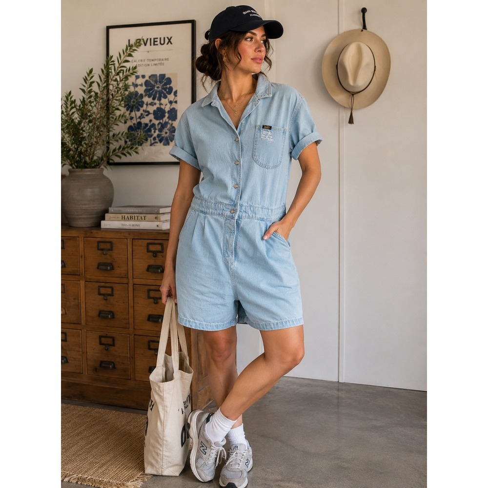 Lee Union-Alls Womens XL Light Wash Denim Short Sleeve Romper 112314494